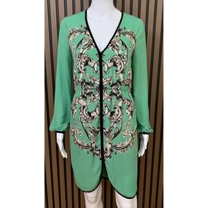BCBGMAXAZRIA Green Baroque Print‎ V-Neck Long Sleeve Mini Dress XS Mint Black
